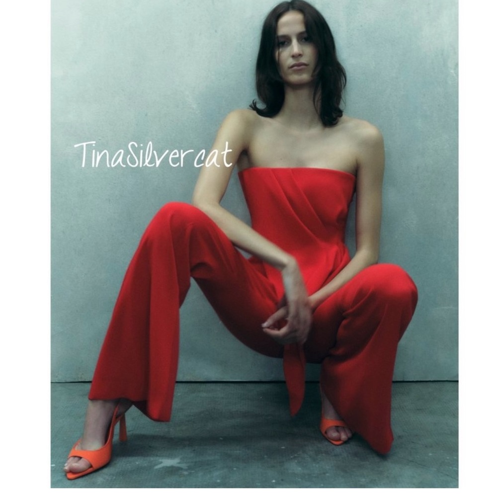 BLOGGER'S FAVE! Zara 2 Piece Set Red Flared Pants And Bustier